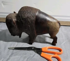 Vintage Large Hand Carved Ironwood American Buffalo Bison Sculpture