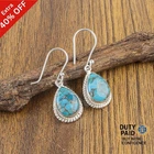 925 Sterling Silver Blue Copper Turquoise Gemstone Bezel Sister Earrings Jewelry