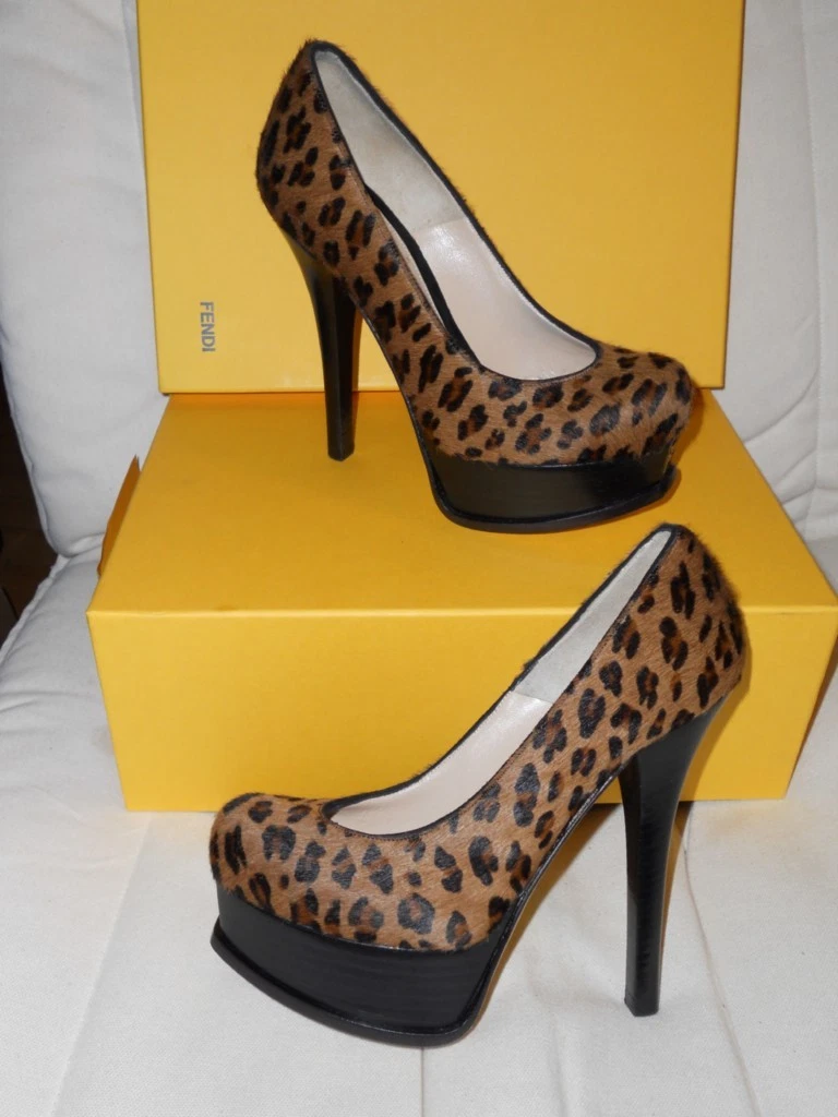 FENDI Leopard Print Pony Hair Platform Logo Decollete Pumps Shoes Heels  $755 | eBay