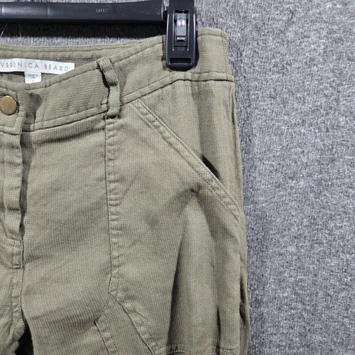 Veronica Beard Army Green Caladium Linen Zip Trim Cargo Joggers Size 2 29x26.5 - Picture 4 of 11