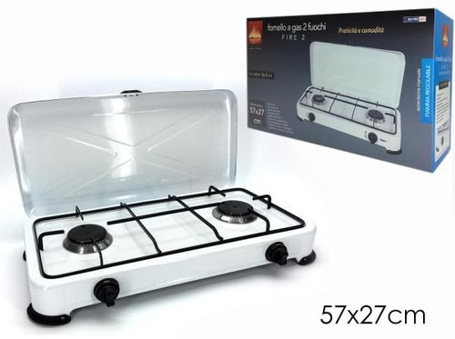FORNELLINO FORNO FORNELLO A GAS 2 FUOCHI CON COPERCHIO CASA CAMPING  CAMPEGGIO | eBay