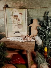 VINTAGE PRIMITIVE VICTORIAN FOLK CABIN SANTA FATHER CHRISTMAS TREE  SIGN CANVAS