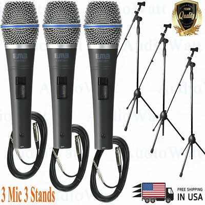 3x EMlC800 Light Aluminum Voice Unidirectional Dynamic Microphone + 3x Mic Stand