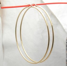 3.25" Large Plain Shiny Round Hoop Earrings REAL 10K Yellow Gold 2mm X 80mm