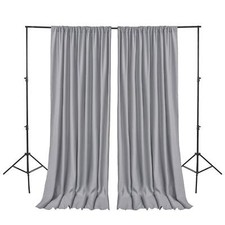 Silver Grey Backdrop Curtains for Parties Polyester Photography Backdrop Drap...