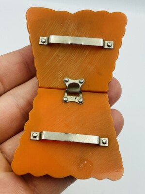 Antique Carved Orange Bakelite Flower 2 Piece Belt Buckle | eBay display picture 3