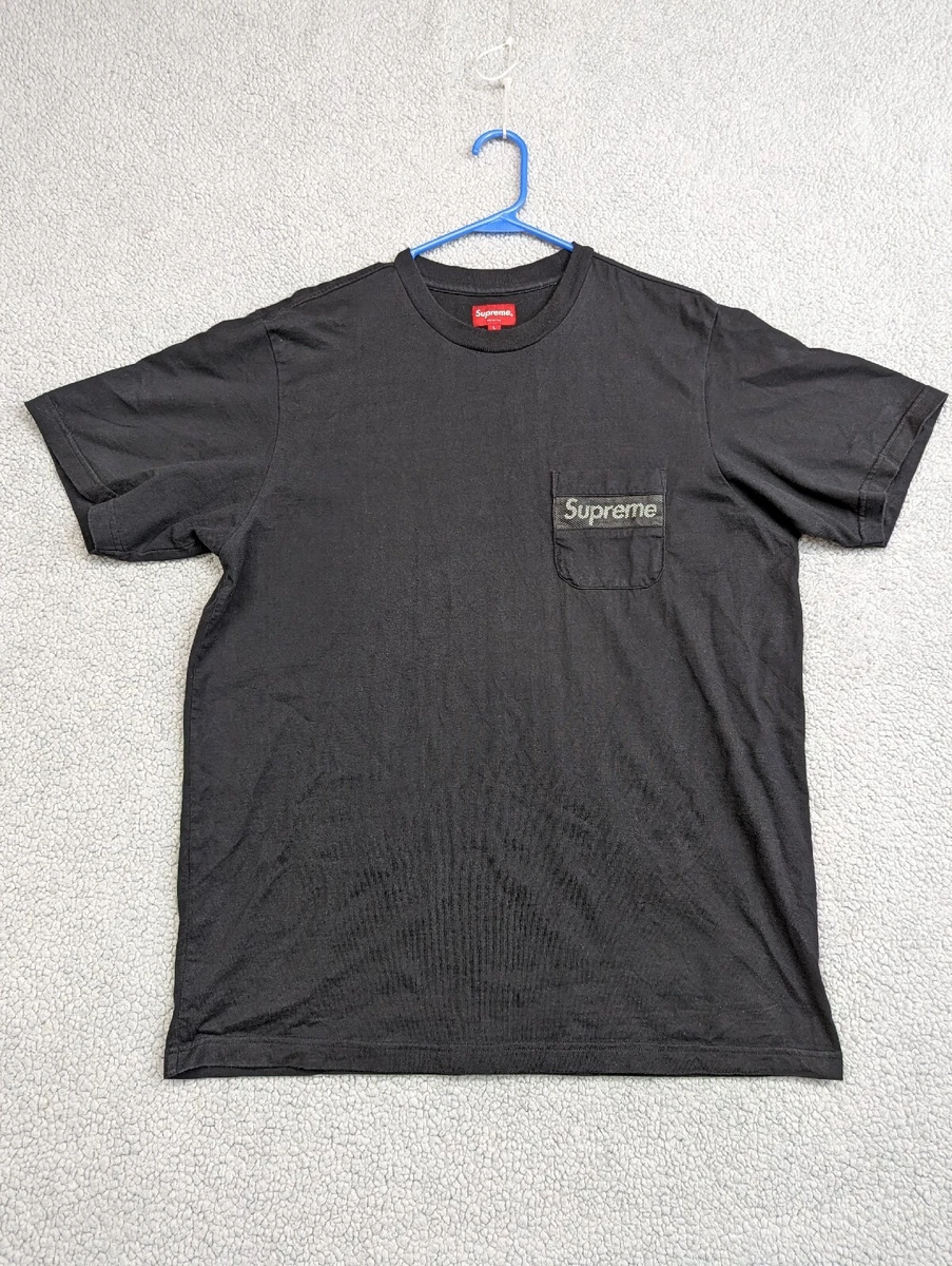 Supreme T Shirt Mens Large Mesh Pocket Stripe Short Sleeve Black Streetwear