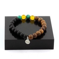 Armband Perlen Malachit Aus Kongo + Achat Gelb + Schwarz Onyx Matt + Made In