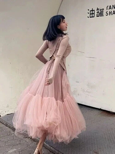 Women Fairy Tulle Skirt Elastic High Waist Mesh Skirts Long Pleated Tutu Skirt  - Bild 7 von 18