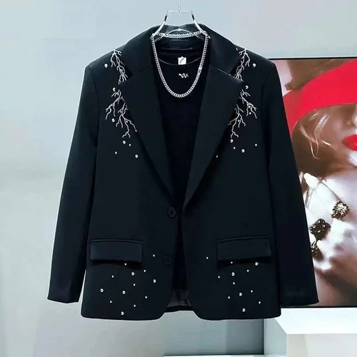 VETEMENTS Giacca blazer uomo moda ricamo rivetto vestibilità ampia manica lunga cappotto lusso nuovo