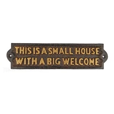 Cast Iron Small House Big Welcome Front Porch Decor Sign Rustic Brown 8.25 in