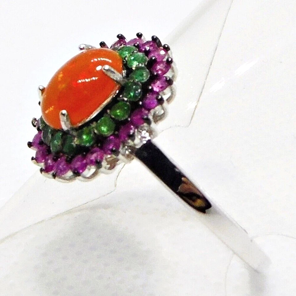Orange Feuer-Opal Smaragd Rubin Ring 925 Silber 585 Weißgold vergoldet 19,1mm 60 - Bild 4 von 4