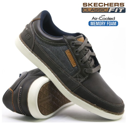 Mens Skechers Leather Classic Fit Memory Foam Lace Walking Trainers Shoes Size