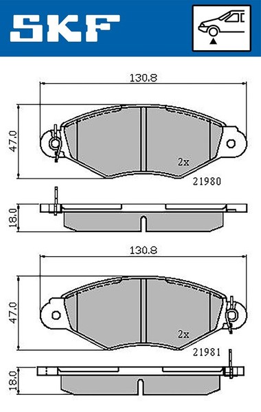 SKF Bremsbelagsatz, Scheibenbremse Vorderachse U.A. FüR CitroËN, Nissan-image