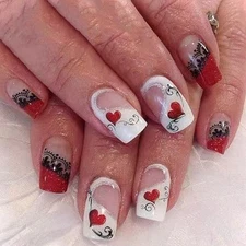 24Pcs Valentine's Day Press on Nails Medium Red Love Heart Acrylic Nails Black 