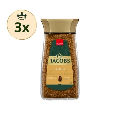 JACOBS Löskaffee Gold Instantkaffee 3 x 200 g Gläser löslicher Kaffee unterwegs