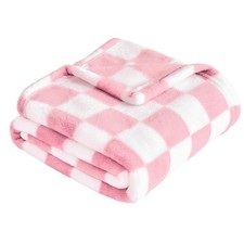 Yurhap Checkered Baby Blanket for Girls Pink Fleece 30"x40",
