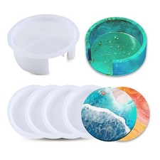 5PCS Resin Coaster Molds - Round Silicone Casting Molds for Epoxy Resin Coast...