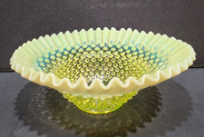 ANTIQUE FENTON HOBNAIL VASELINE TOPAZ ART GLASS LG. CANDY FRUIT BOWL URANIUM