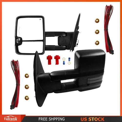 Power Heated Turn Signals Light Towing Mirrors Black For 2007-2015 Toyota Tundra