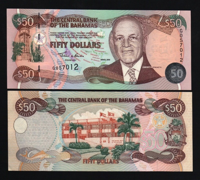 Bahamas 50 DOLLARS P-66 2000 Millennium Bahamian UNC Rare World Currency NOTE