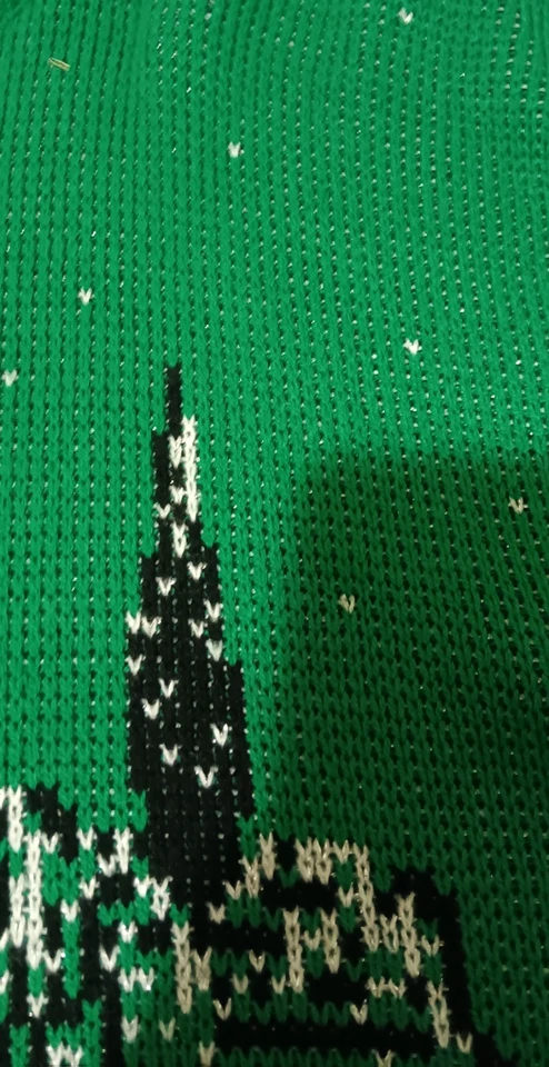 Suéter verde vintage década de 1980 malhas vila inverno neve feio Natal danificado - Imagem 3 de 4