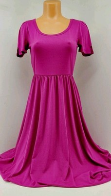 LuLaRoe Riley Fuchsia Empire Waist, Pullover Midi Dress.  Size XS