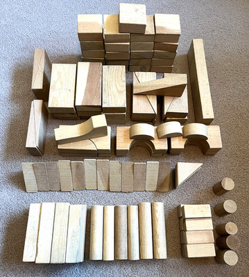 Vintage Wood Natural Building Stacking Blocks Mixed Shapes & Sizes -  97 Pieces