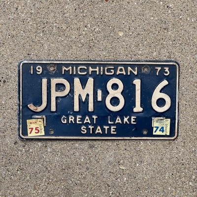 1973 1975 Michigan License Plate Auto Tag Garage Decor Vintage JPM 816