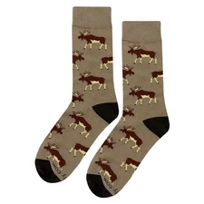 NWT Moose Dress Socks Novelty Men 8-12 Tan Crazy Fun Sockfly