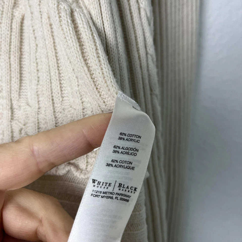 Suéter para mujer White House Black Market mediano marfil frente abierto cárdigan acanalado Foto 4 de 4