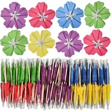144 Pcs Drink Umbrella Cocktail Picks, Tropical Hawaiian Luau Party Hibiscus