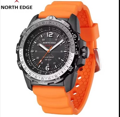 North Edge Evoque 2 Solar Power Militäruhr für Herren 50M wasserdicht orange 