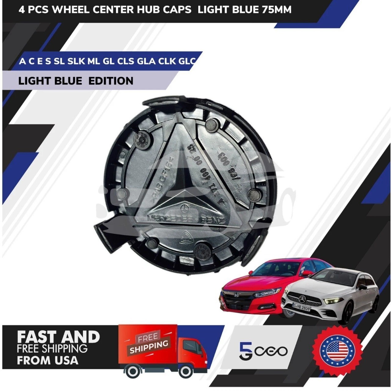 Set of 4 75MM Wheel Center Rim Caps Hubcaps fits Mercedes-Benz AMG Blue ...