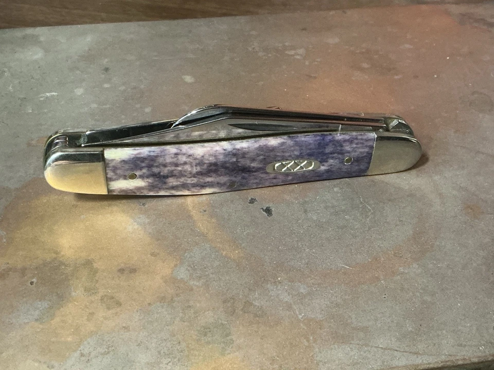 Case XX USA 6347 SS Grande Stockman - Mango Púrpura - 3 Hojas - Mediados de 1990 - Foto 2 de 4