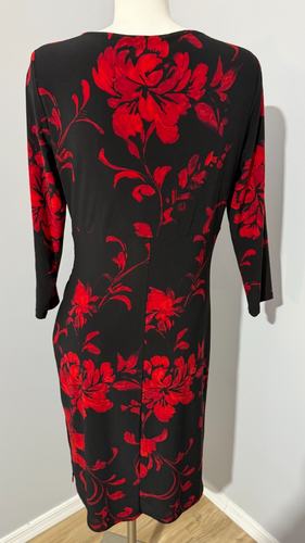Robe femme Ralph Lauren taille 12 fausse évasée rouge noir à fleurs froncées - Photo 4/10