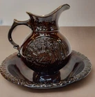 Vintage McCoy Pottery Turkey Pitcher Bowl Basin Set 1968 USA Brown Glaze Rustic