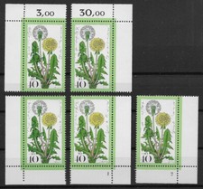 Bund 1977 ** 5x Mi 950 Wohlfahrt 40 Eckrand jede Ecke Formnummer 1+2 Fn1+2 0908A
