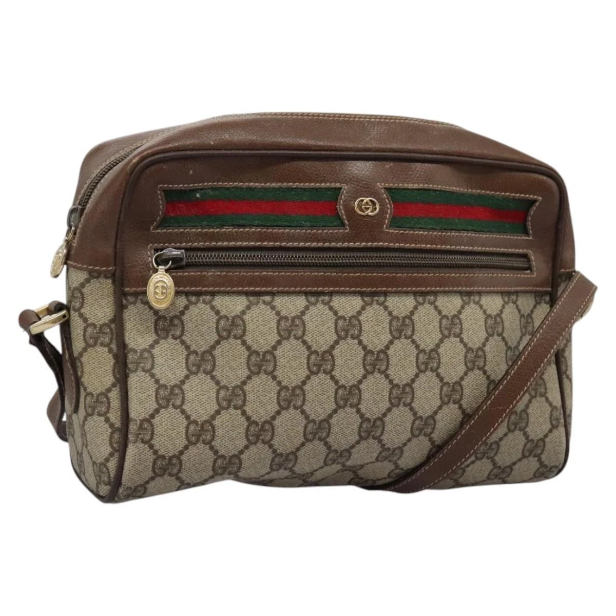 Sac à bandoulière GUCCI GG Supreme Web Sherry Line PVC beige or authentique 113303