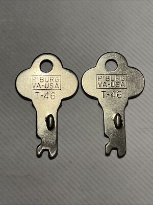 Lot of 2 Original Long Lock Keys T-46 Trunks Luggage Suitcases Footlockers