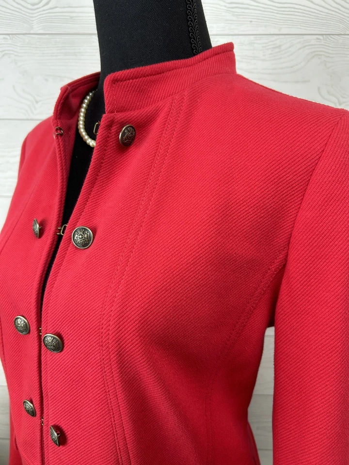 Sz. 12 Petite TALBOTS Red Knit Twill Military Band Jacket Blazer $169 - Image 3 of 4
