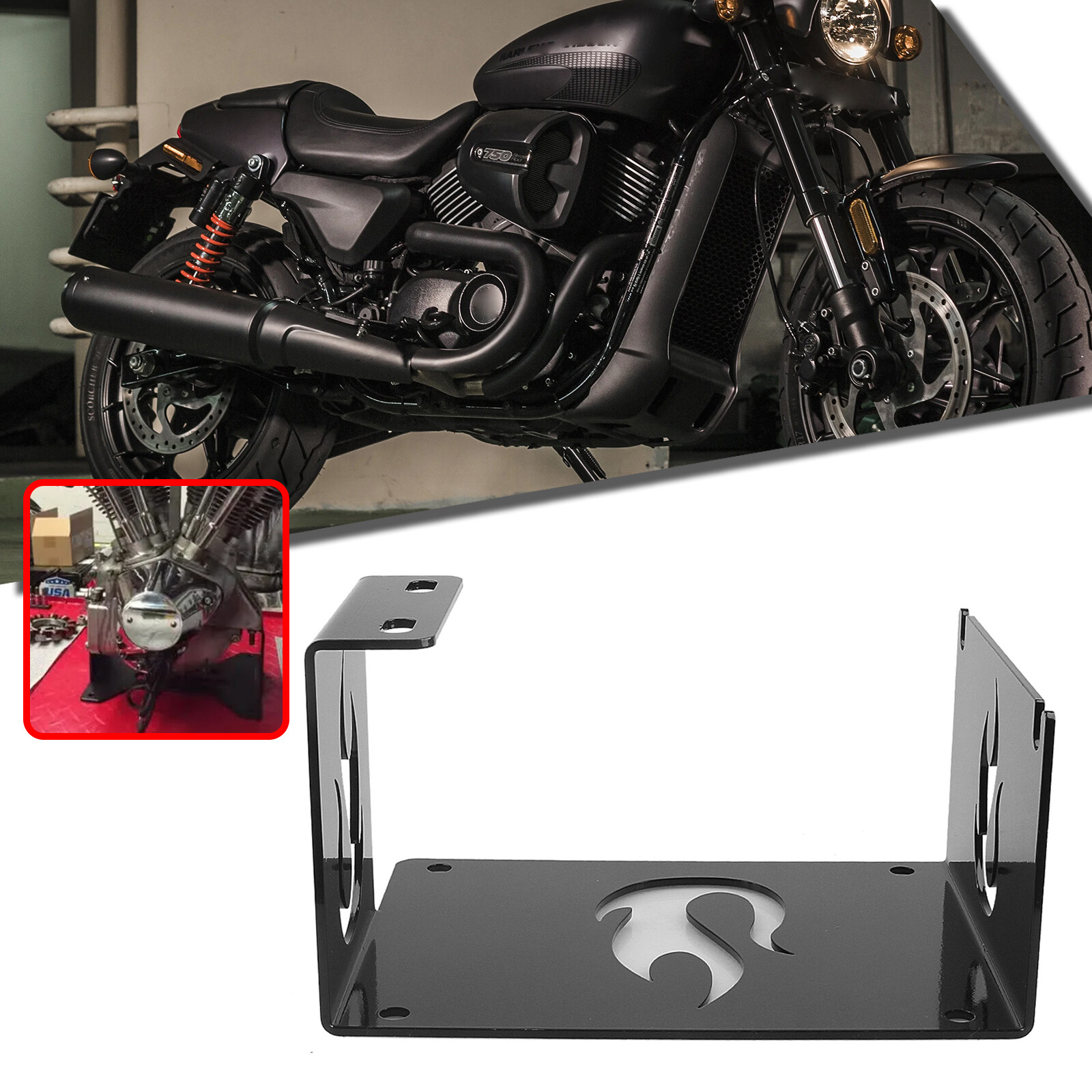 Harley Davidson Motorcycle Engine Stand Mounting Bracket Kit 1999-2017 Black