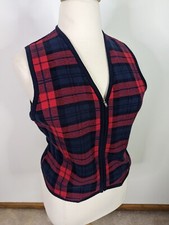 Vintage 90s Tartan Plaid Cardigan Sweater Vest Women's Large V1J Full Zip