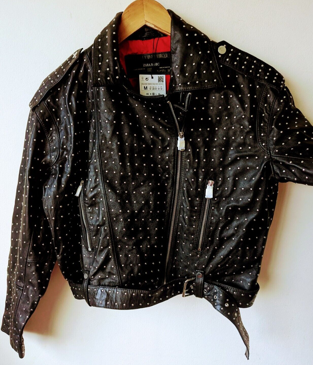 ZARA STUDDED LEATHER BIKER JACKET SIZE M MEDIUM SOLD OUT BELTED BNWT image 3