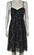 Nicole Miller Collection Womens Dress Size 8 Black Animal Print Sheath Silk