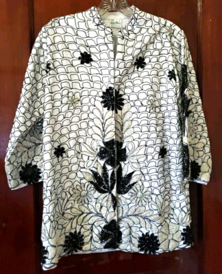 Rare/Glam VTG Hand Embroidered W Sequins Jacket - CARO of Honolulu. Size MEDIUM 