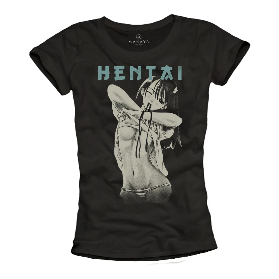 Damenshirt schwarz T-Shirt Manga Hentai Top Anime Geschenk Girl Mädchen Damen - Bild 1 von 1