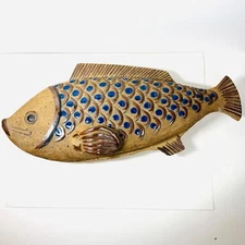 RARE Vintage Signed Tonala Pottery Fish 2pc Baker or Trinket 17” long