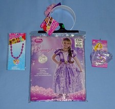 DISNEY RAPUNZEL COSTUME DRESS GIRLS 3-4;8-10;HEADBAND-HAIR TIE-NECKLACE-NEW LOT