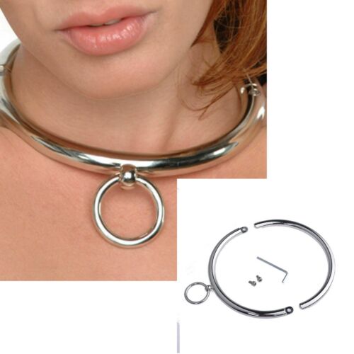 Metal Steel Binding Choker Lockable Metal Slave Neck Collar Restraint O-Ring - Picture 1 of 10